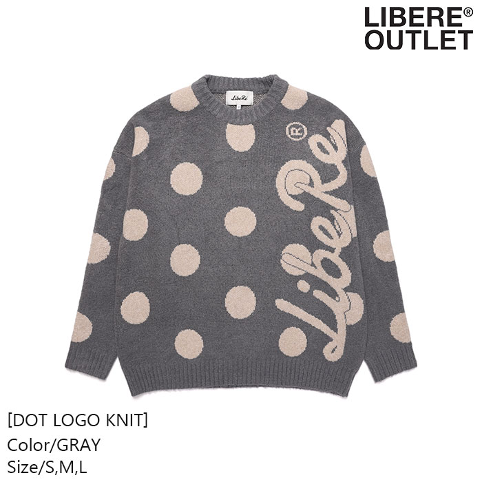 LIBERE リベーレ ドット ロゴ ニット セーター プルオーバー 長袖 防寒 ウール アクリル 水玉 CHARCOAL チャコール 灰色 グレー[DOT LOGO KNIT/GRAY]公式アウトレット｜LIBERE OUTLET