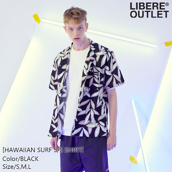 LIBERE リベーレ アロハシャツ カラーシャツ 柄シャツ 半袖 プリント ボタニカル 黒 ブラック 黒地[HAWAIIAN SURF S/S SHIRT/BLACK]公式アウトレット｜LIBERE OUTLET