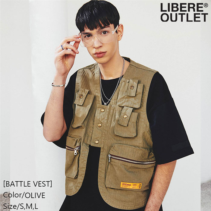 LIBERE リベーレ バトル ベスト アウター 上着 ミリタリー KHAKI カーキ オリーブ[BATTLE VEST/OLIVE]公式アウトレット｜LIBERE OUTLET