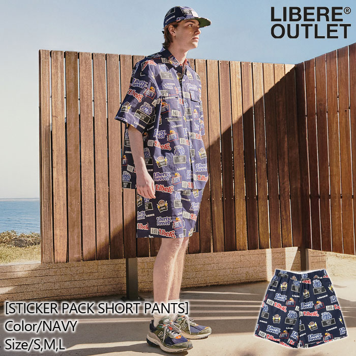 LIBERE リベーレ ステッカー パック ショート パンツ ショートパンツ ショーパン ハーフパンツ ハーパン 半ズボン 短パン カラフル ポップ 紺 ネイビー[STICKER PACK SHORT PANTS/NAVY]公式アウトレット｜LIBERE OUTLET