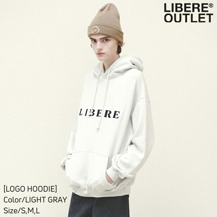 LIBERE リベーレ ロゴ フーディー パーカー プルオーバー 長袖 灰色 ライトグレー[LOGO HOODIE/LIGHT GRAY]公式アウトレット