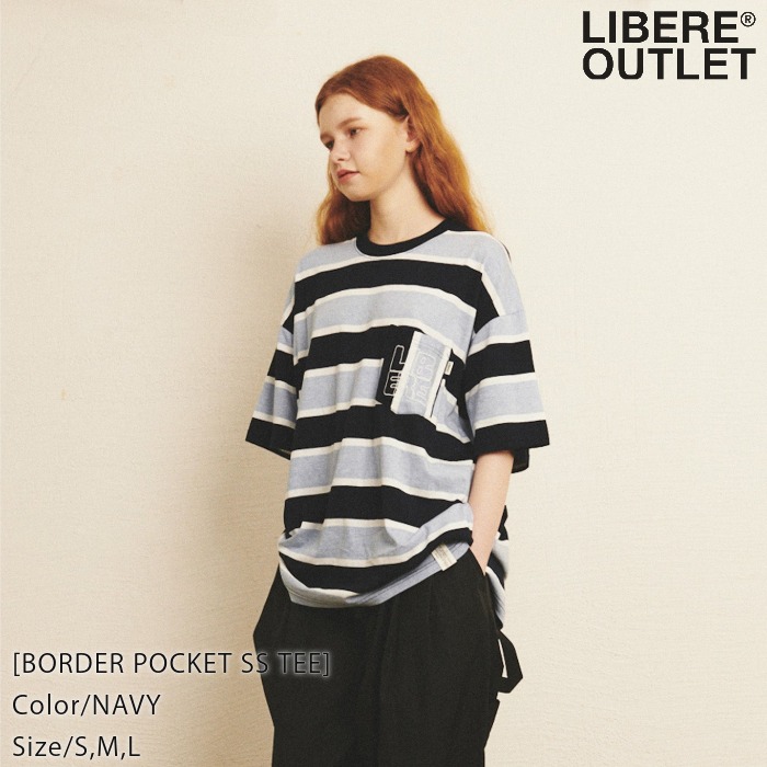LIBERE リベーレ ボーダー ポケット Tシャツ ティーシャツ T-SHIRT 半袖 青 ブルー 紺 ネイビー[BORDER POCKET SS TEE/NAVY]公式アウトレット