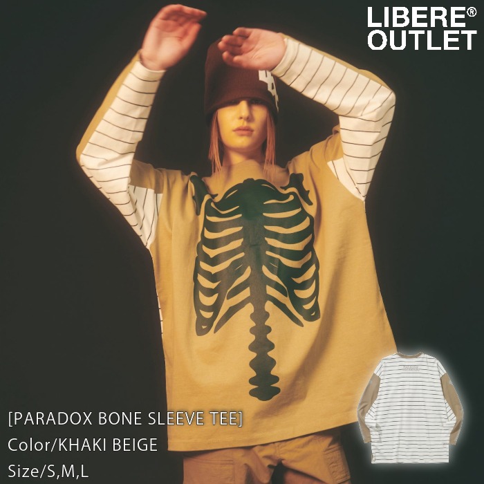 LIBERE リベーレ パラドックス ボーン スリーブ Tシャツ ロンT LONG SLEEVE LONGSLEEVE 長袖 個性派 骨モチーフ ハロウィン ロック ROCK カーキベージュ[PARADOX BONE SLEEVE TEE/KHAKI BEIGE]公式アウトレット