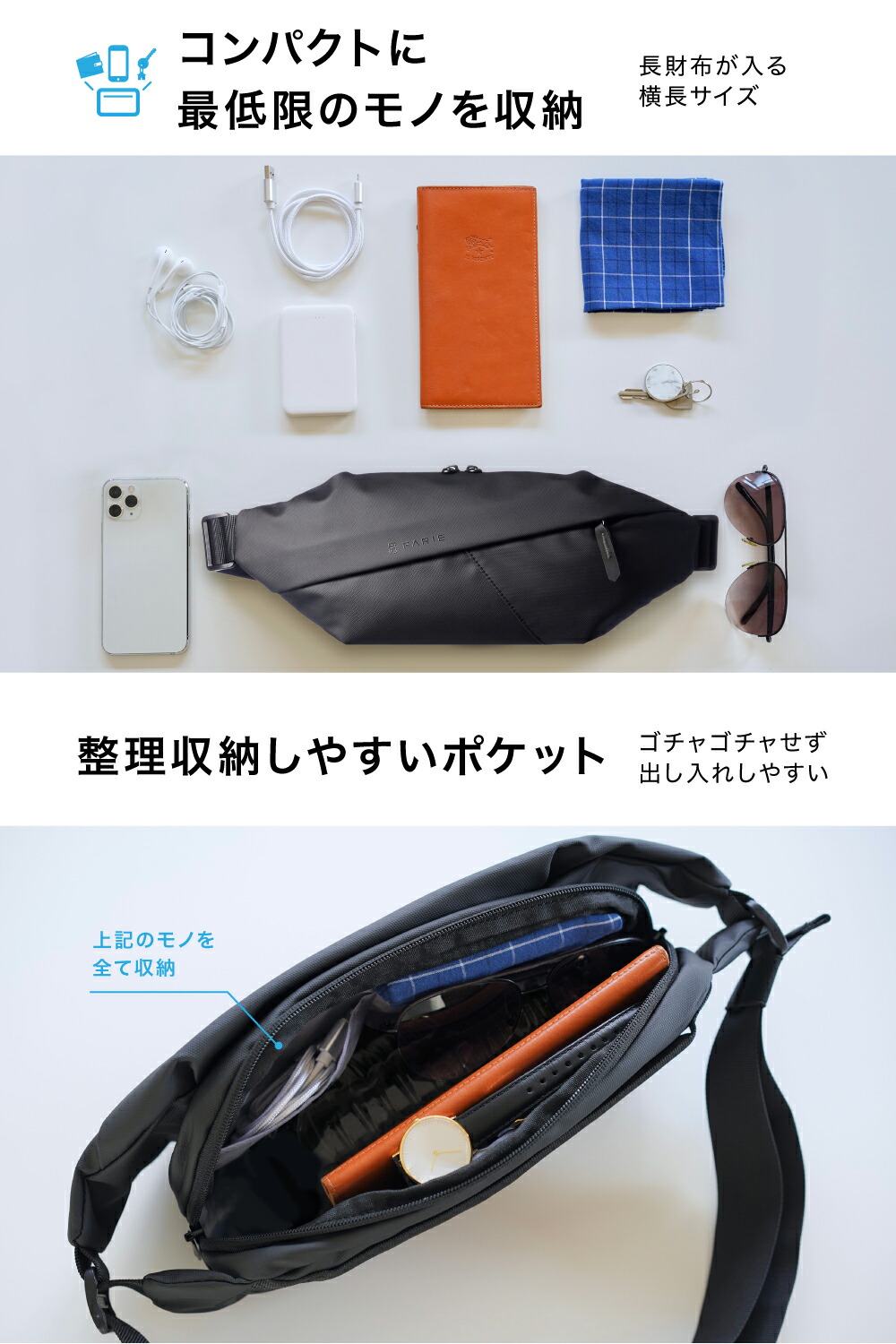 ふるさと割】 FARIE ヨーロッパデザイン ボディバッグ ウエストポーチ 小さめ 軽量
