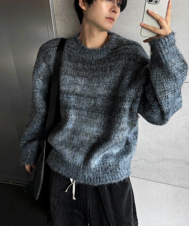 [COSYHARU]Two-tone brush round knitwear