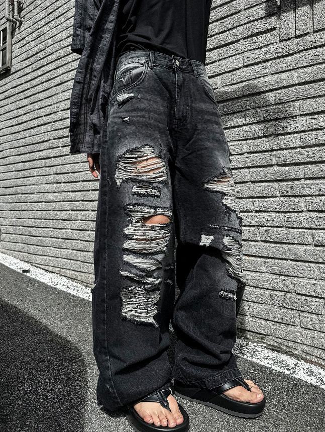 [COSYHARU]Denim Destroyed Pants 1