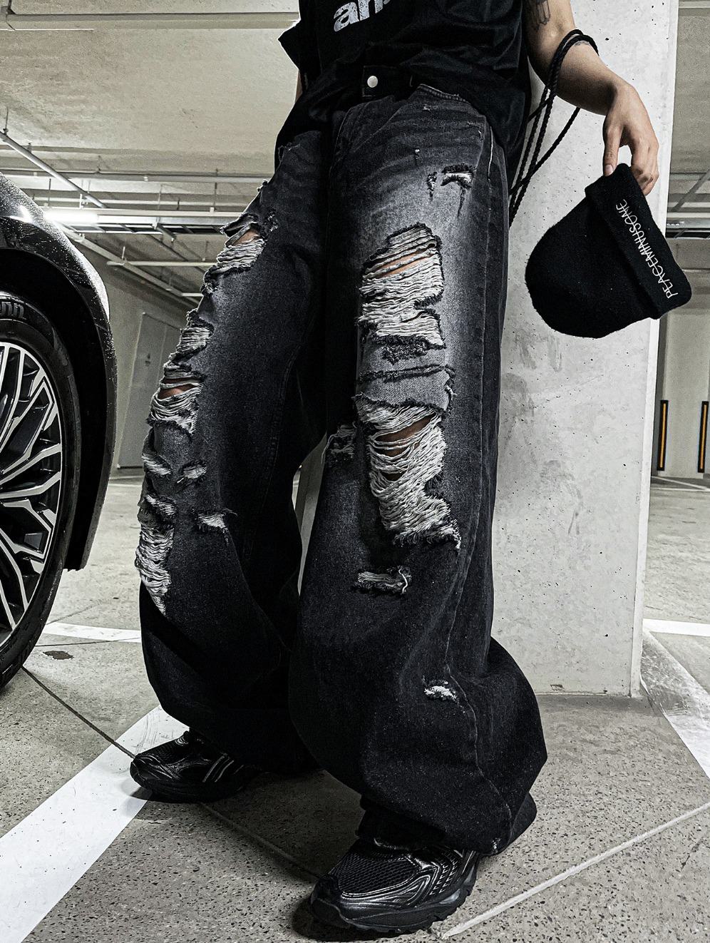 [COSYHARU] Denim Destroyed Pants
