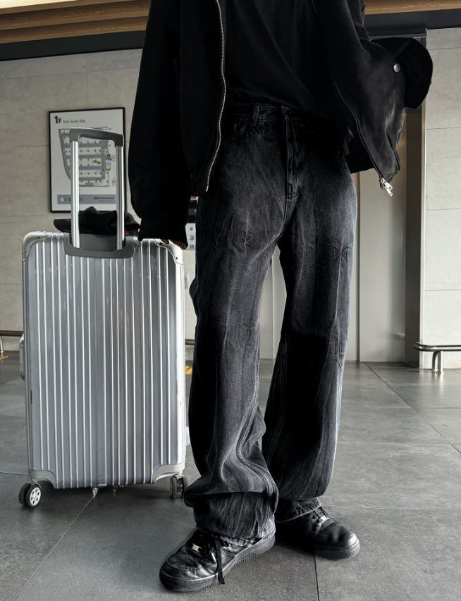 [COSYHARU] Deep Black Smoke Wide Denim Pants