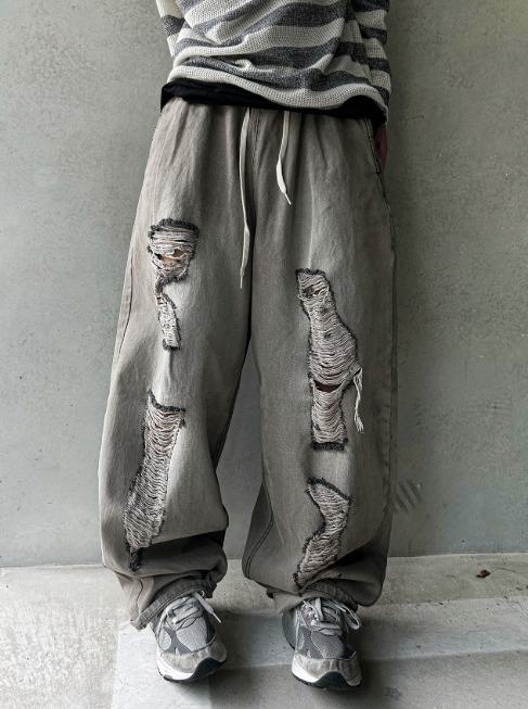 [COSYHARU]vintage ballon demage denim pants