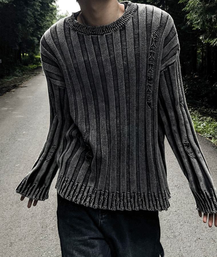 [COSYHARU]Dying Pigment Wash V-Neck Knitwear