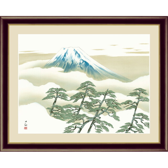 富士山と松の木　陶器画　額付　マウントフジ　松 g4-bn023_640.jpg