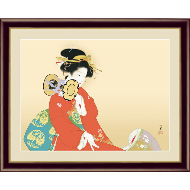 ブランド品 アート額絵 上村松園 鼓の音 F6サイズ 52 42cm 額付 G4 Bn032 日本画 絵画 インテリア 趣味 Fucoa Cl