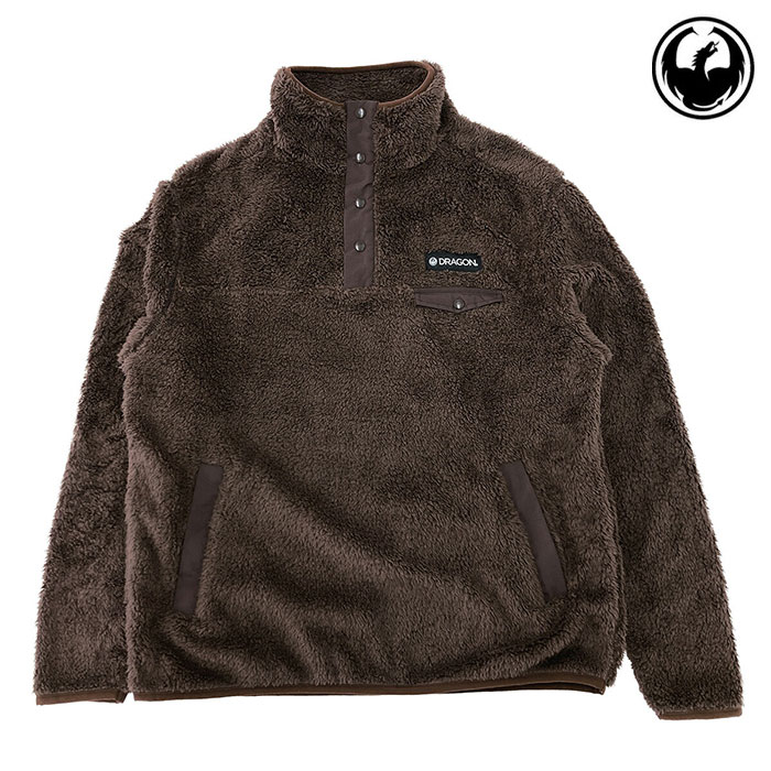 DRAGON 【23/24・PULLOVER FLEECE：BROWN】火竜 プルオーバーフリース 毛足の長々しいフリースをやとい入れる