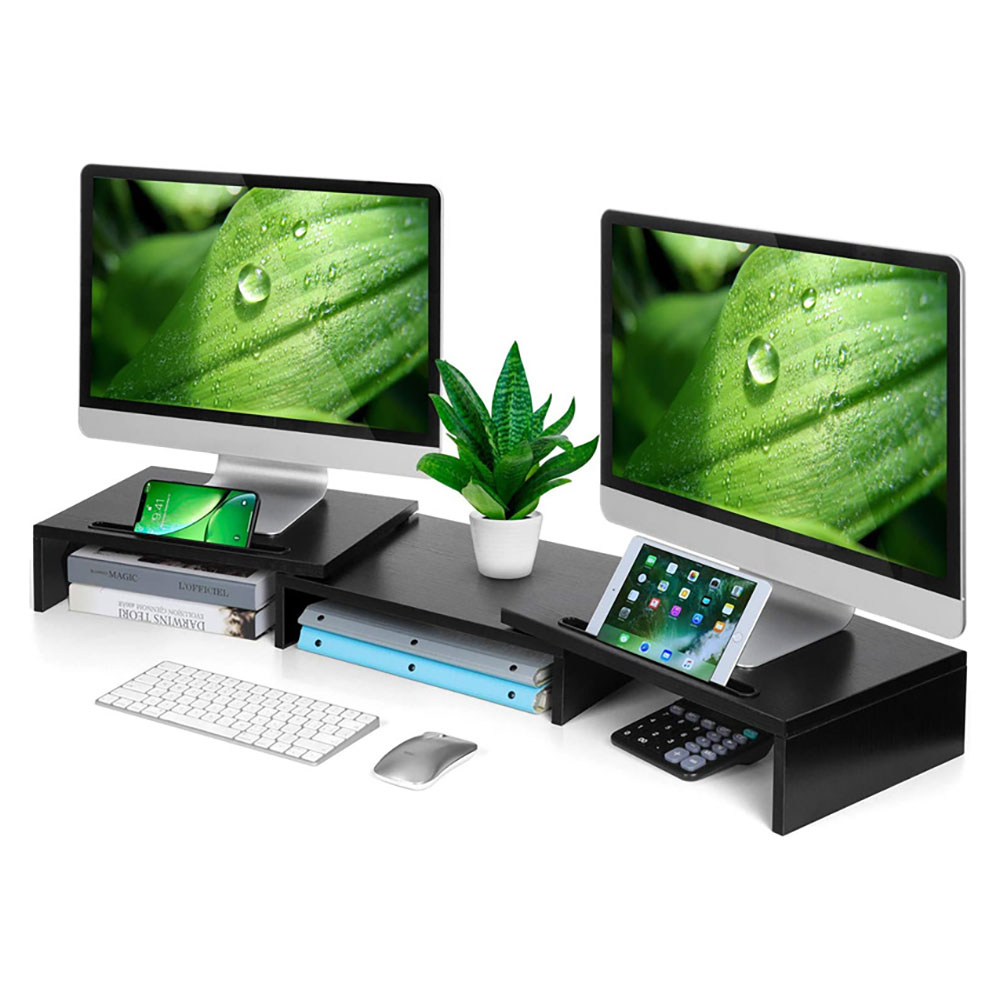 楽天市場】木製 デュアルモニタースタンド 幅74-103cm 奥行27cm 高さ