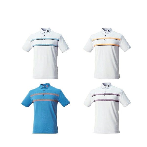 フットジョイ ゴルフ メンズ ウェア 半袖 【FootJoy】ダブルスペースダイ ストライプシャツ カラー：ホワイト/スカイブルー(22595) カラー：ホワイト/メロン(22596) カラー：サファイアブルー(22597) カラー：ホワイト/バイオレット(22598) FJ-S17-S62