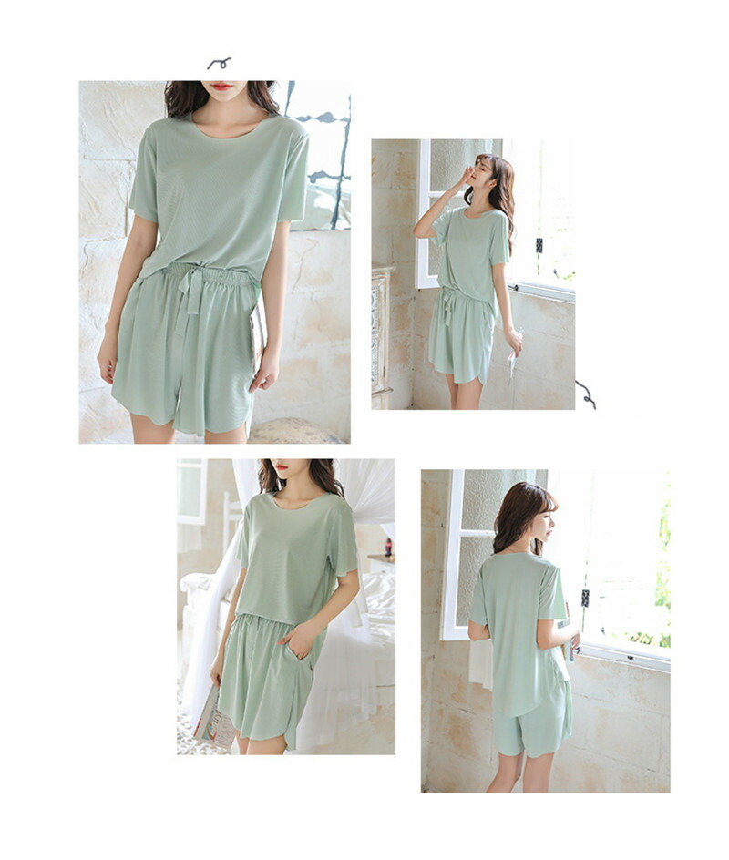 パジャマ レディース ルームウェア 無地 トップス パンツ 夏 パジャマ 上下セット ナイトウェア 薄手 ズボン ショート 寝巻き 寝間着 部屋着 春秋 夏 おしゃれ Epheseweb Com