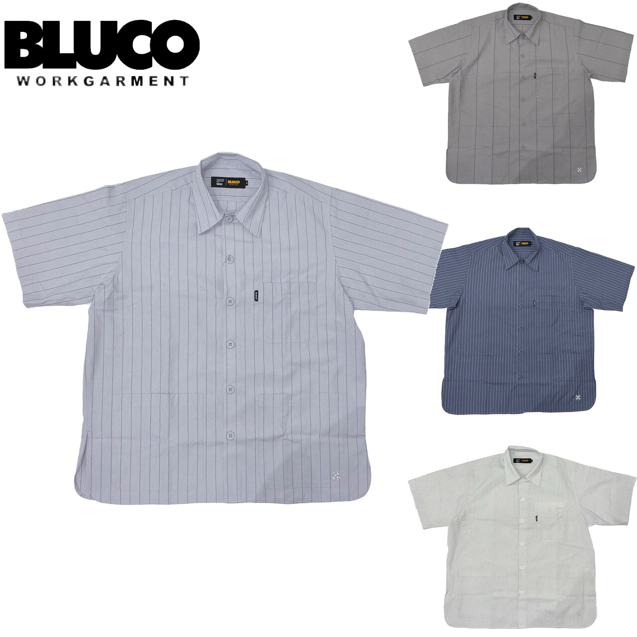 BLUCO ブルコ GARAGE STRIPE WORK SHIRT S/S ガレージ ストライプ ワークシャツ 半袖 153-21-007