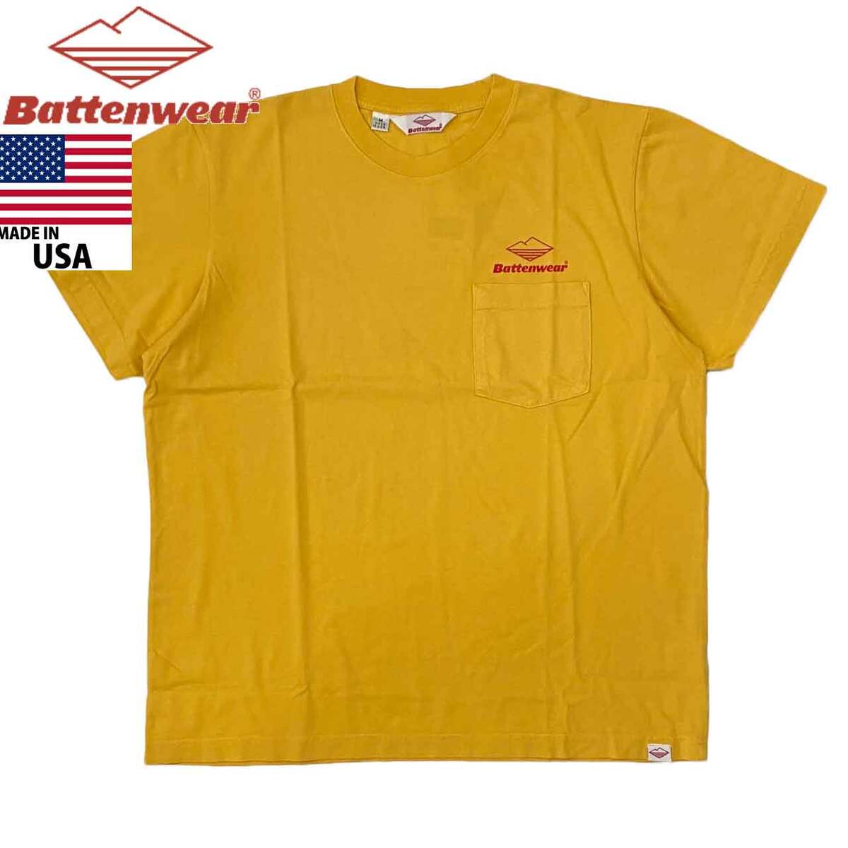 Battenwear バテンウェア 半袖 ロゴTシャツ TEAM S/S POCKET TEE made in USA MUSTARD マスタード BS031