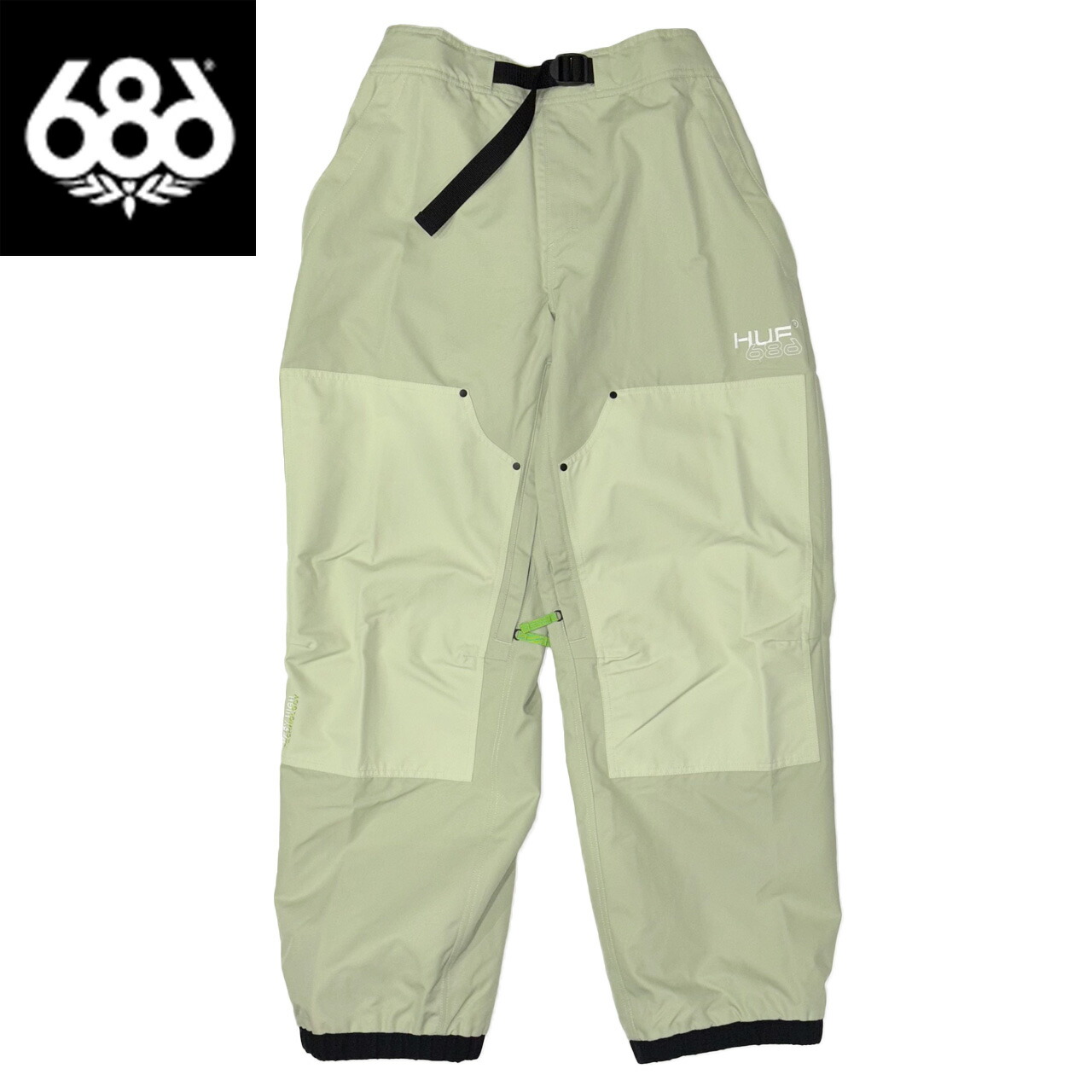 686 シックスエイトシックス MENS HUF DOUBLE H SHELL PANT - HUF GREEN COLORBLOCK スノーボード御召しもの ズボン下 M5WN243