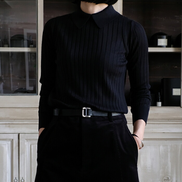 SLOANE 25AW 18Gワイドリブエクストラファインメリノウール&times;シルク襟付きプルオーバー【全3色】｜LICAVOU select