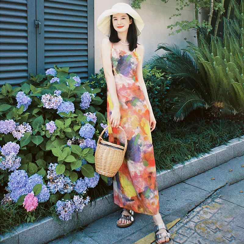 春 コーデ レディース ファッション オシャレ カワイイ シンプル きれいめ ナチュラル 上品カジュアル 婦人服 海辺 ドレス フレンチ風 スタイル ハイエンド プリント ノースリーブ ワンピース