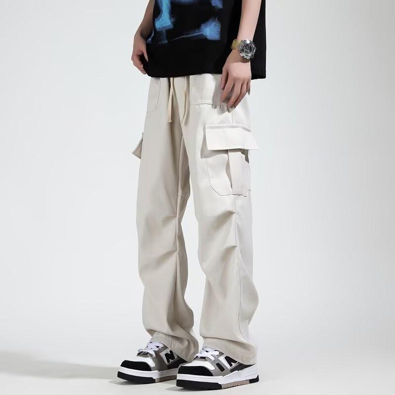 カーゴパンツ 男性用 ワイドレッグ ストレート プリーツ 大きいポケット カジュアル レジャー 普段使い 通勤ウェア オシャレ ゆったり シルエット 軽量