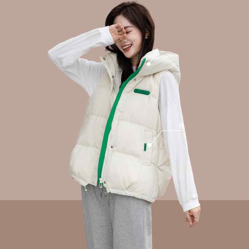 春 コーデ レディース ファッション オシャレ カワイイ シンプル きれいめ ナチュラル 上品カジュアル 婦人服 シンプル カジュアル アウターベスト 防寒 フード付き ベスト ダウン