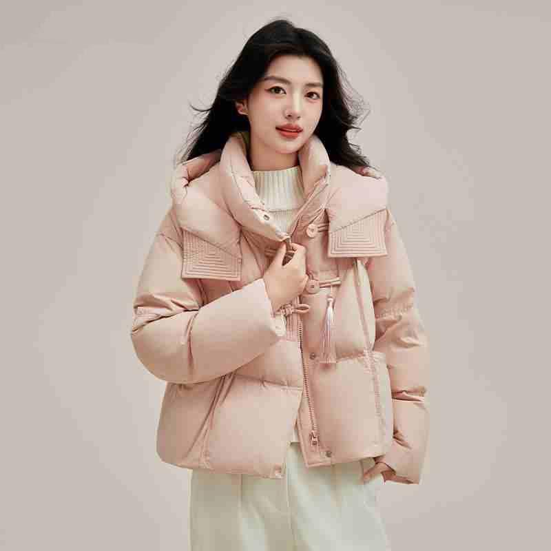春 コーデ レディース ファッション オシャレ カワイイ シンプル きれいめ ナチュラル 上品カジュアル 婦人服 ディスクボタン タッセル ダウン コットン服 フード付き 防寒 ジャケット コットン ジャケット |リコット