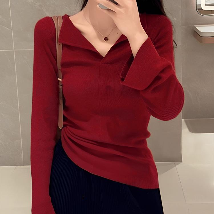 春 コーデ レディース ファッション オシャレ カワイイ シンプル きれいめ ナチュラル 上品カジュアル 婦人服 フレンチ レッド カーディガン スリムフィット Vネック ニット セーター
