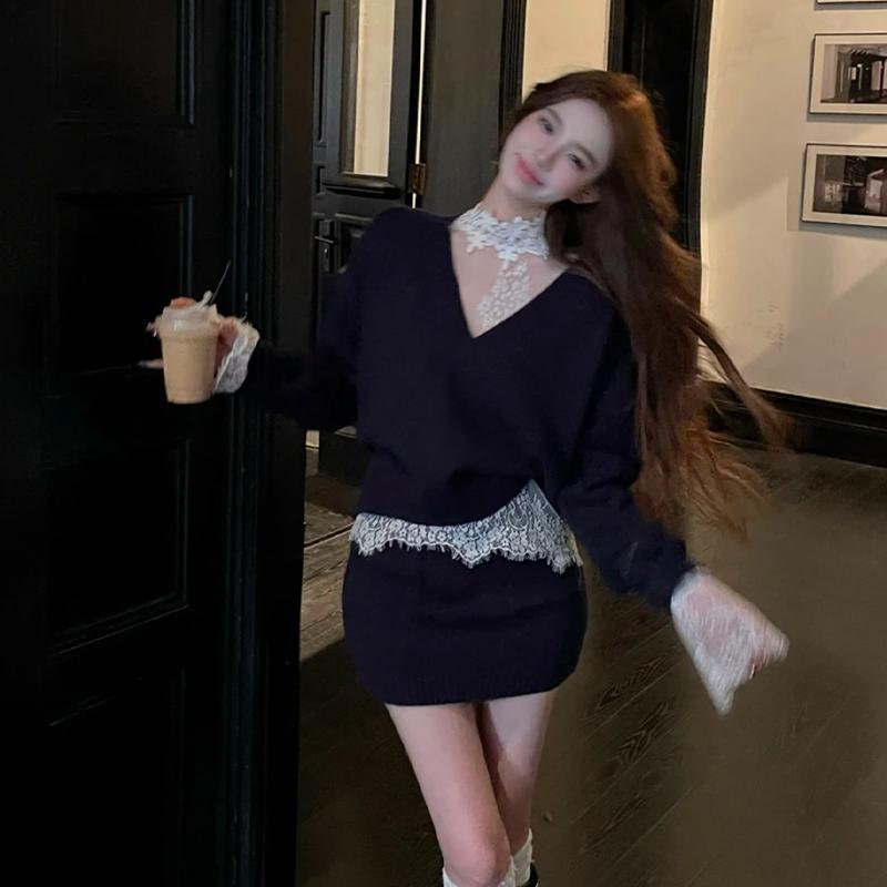 春 コーデ レディース ファッション オシャレ カワイイ   シンプル きれいめ ナチュラル 上品カジュアル 婦人服 ハイエンド セーター スーツ レース Tシャツ ハイウエスト スカート Vネック