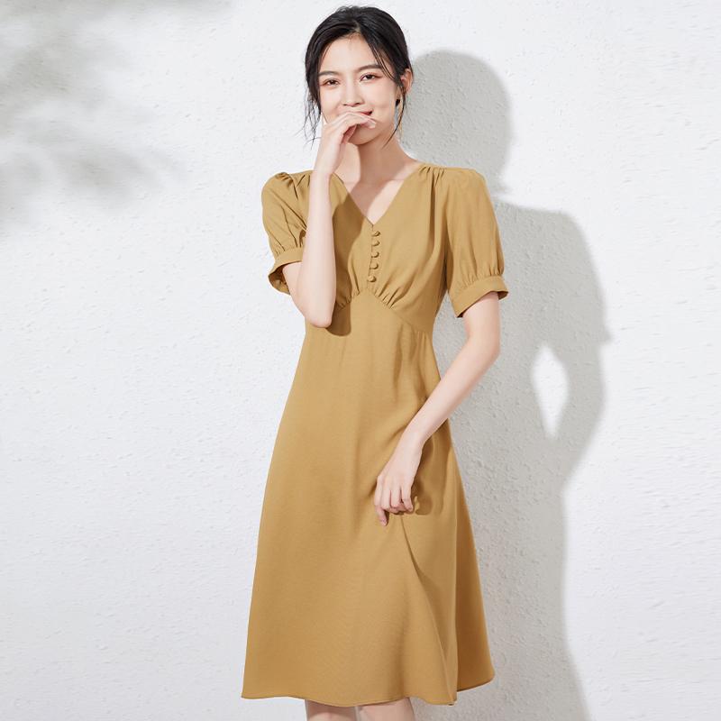 春 コーデ レディース ファッション オシャレ カワイイ シンプル きれいめ ナチュラル 上品カジュアル 婦人服 ハイエンド ドレス 夏 スリムフィット ハイウエスト キキョウ Vネック ロング スカート 通勤ウェア Aライン