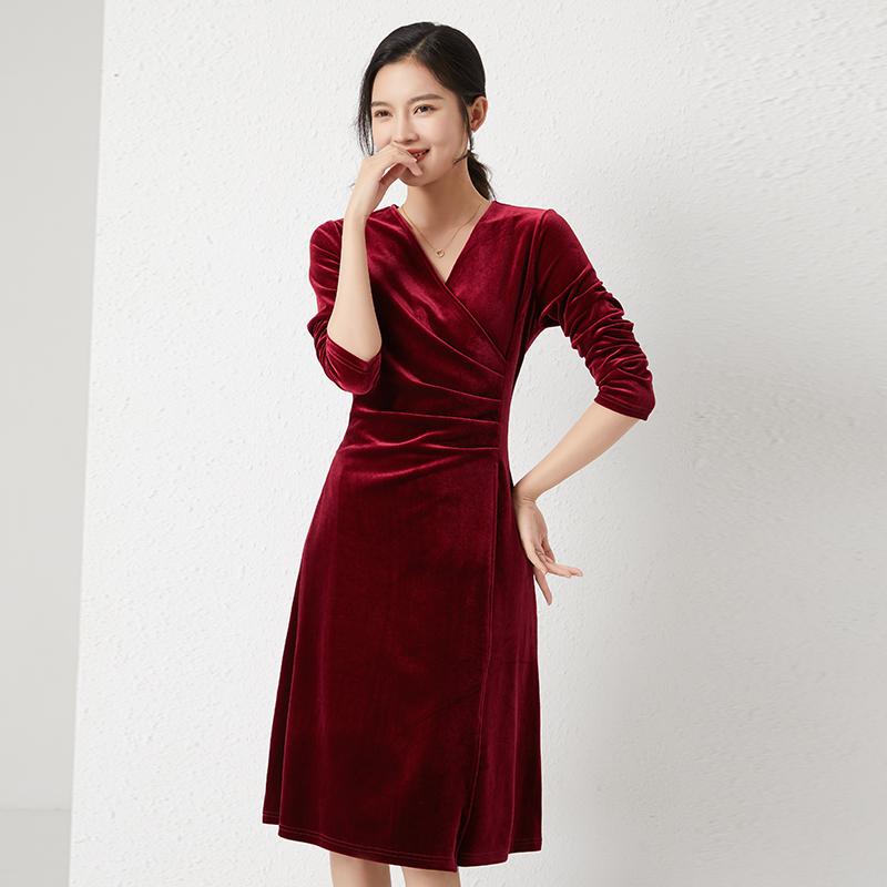 春 コーデ レディース ファッション オシャレ カワイイ シンプル きれいめ ナチュラル 上品カジュアル 婦人服 ハイエンド ワイン スタイリッシュ Vネック スリム Aライン スカート