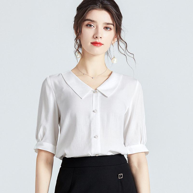 春 コーデ レディース ファッション オシャレ カワイイ シンプル きれいめ ナチュラル 上品カジュアル 婦人服 夏 OL 半袖 シフォンシャツ Vネック シャツ 快適 トップス |リコット