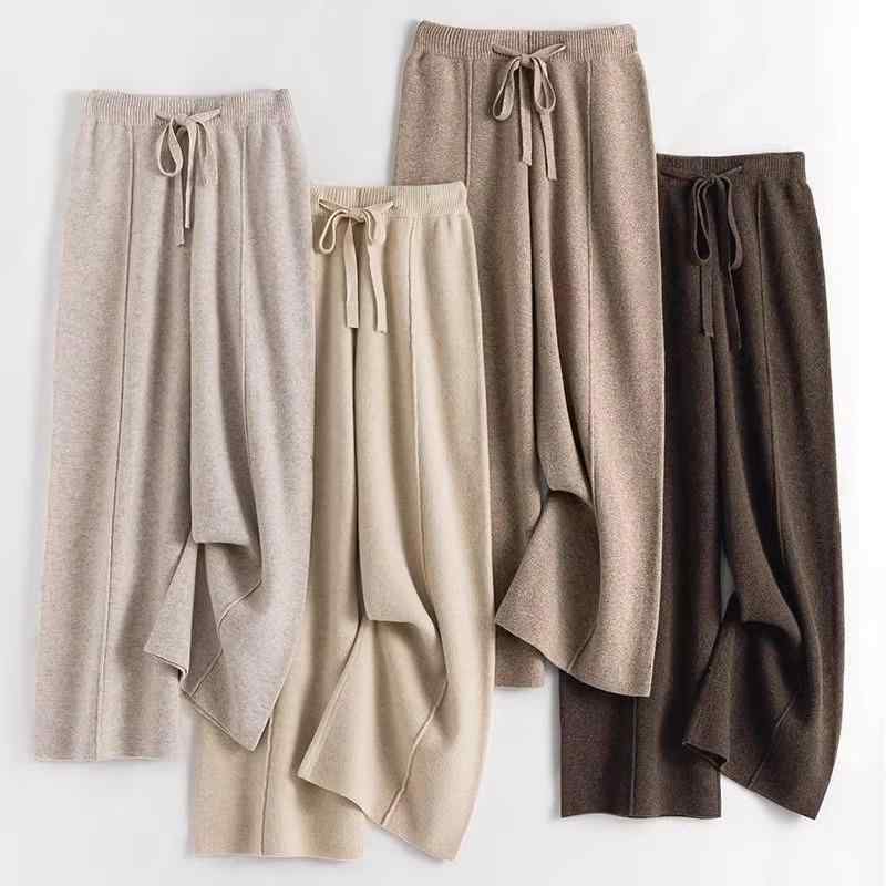 春 コーデ レディース ファッション オシャレ カワイイ シンプル きれいめ ナチュラル 上品カジュアル 婦人服 ハイウエスト ワイドレッグ パンツ ゆったり カジュアル ウール ニット ストレート