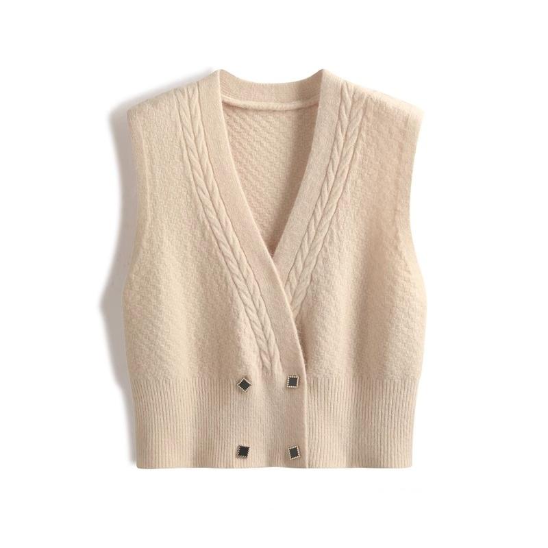 春 コーデ レディース ファッション オシャレ カワイイ シンプル きれいめ ナチュラル 上品カジュアル 婦人服 ハイエンド ウール セーター ニット ベスト Vネックノースリーブ