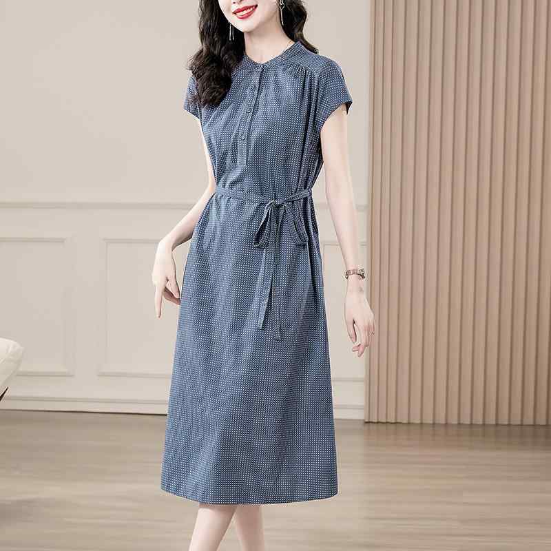 春 コーデ レディース ファッション オシャレ カワイイ シンプル きれいめ ナチュラル 上品カジュアル 婦人服 半袖 シャツ ワンピース 夏 ウエスト カバー プリント ミディアム丈 スカート