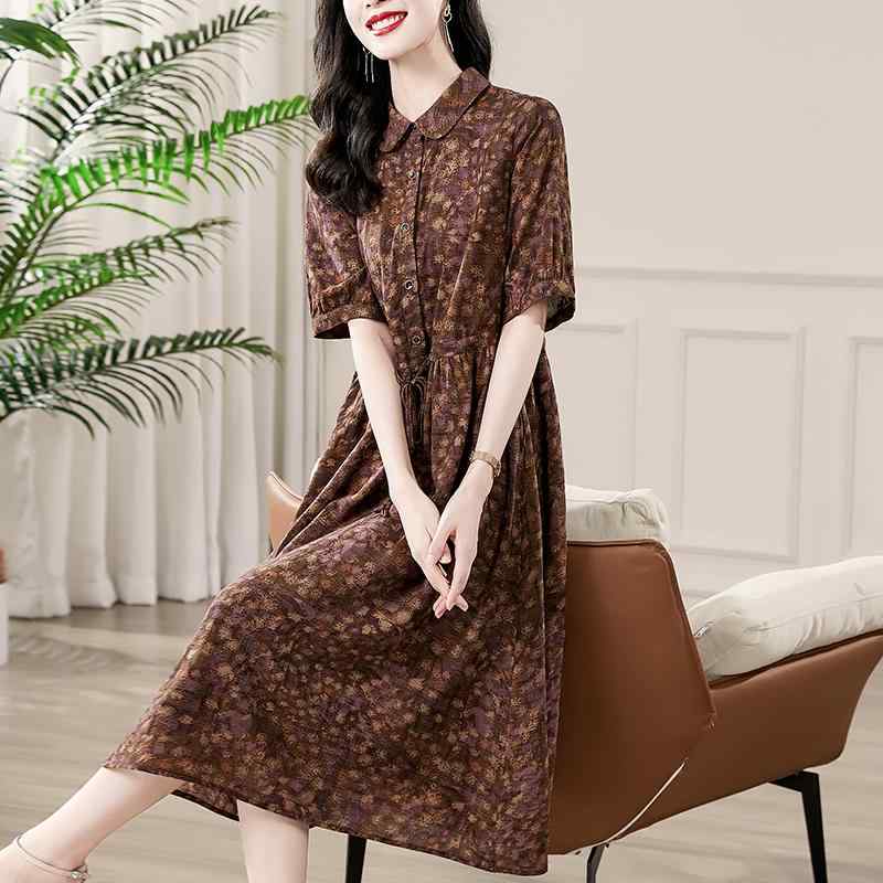 春 コーデ レディース ファッション オシャレ カワイイ シンプル きれいめ ナチュラル 上品カジュアル 婦人服 ドレス 夏 花柄 ウエスト 半袖 ミドル丈 スカート