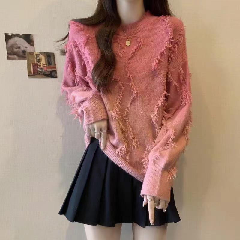 春 コーデ レディース ファッション オシャレ カワイイ シンプル きれいめ ナチュラル 上品カジュアル 婦人服 グラデーション タッセル ソフト プルオーバー セーター ニット 大きいサイズ ゆったり ハイエンド トップス