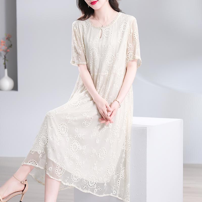 春 コーデ レディース ファッション オシャレ カワイイ シンプル きれいめ ナチュラル 上品カジュアル 婦人服 アプリコット ドレス ハイエンド 夏 スカート ロング