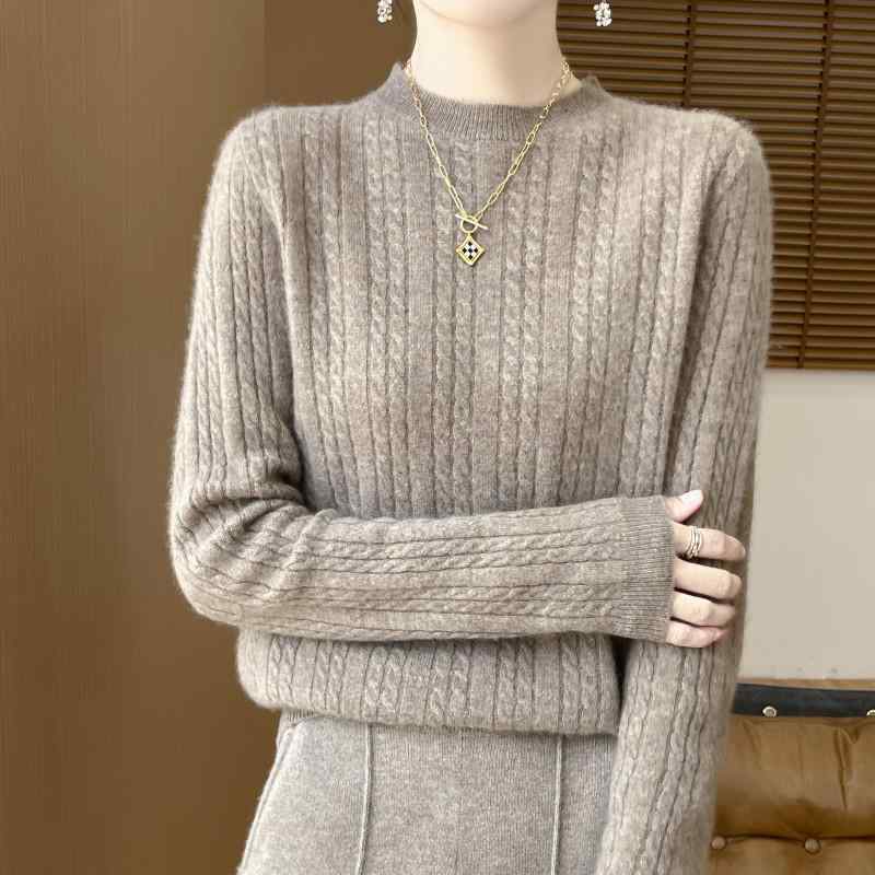 春 コーデ レディース ファッション オシャレ カワイイ シンプル きれいめ ナチュラル 上品カジュアル 婦人服 ツイスト ウール セーター インナーウェア レイヤリング シャツ プルオーバー ニット ラウンドネック トップス