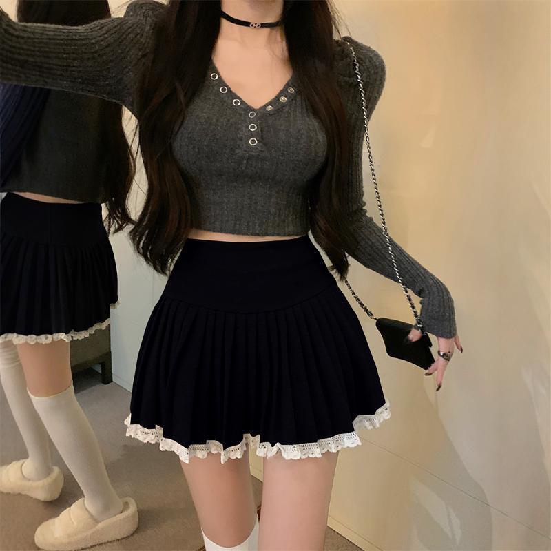 春 コーデ レディース ファッション オシャレ カワイイ シンプル きれいめ ナチュラル 上品カジュアル 婦人服 ウール スカート ハイウエスト スリム ブラック プリーツスカート 快適