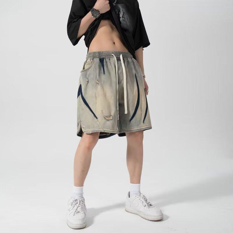 パンツ 男性用 デニム ワイド ストリート ヒップホップ ダメージ加工 ストリートファッション レジャー カジュアル 普段使い