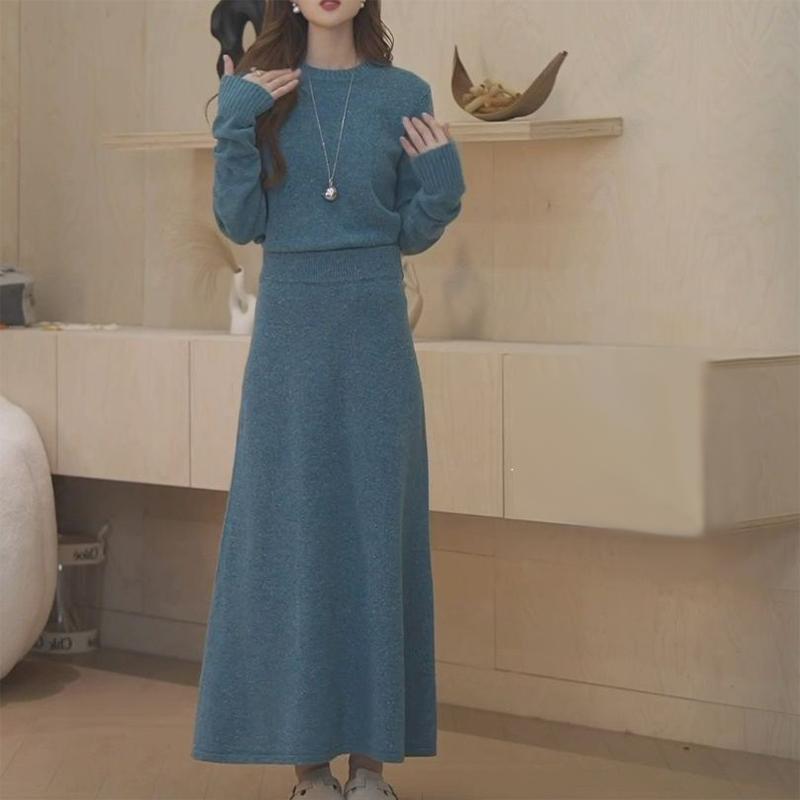 春 コーデ レディース ファッション オシャレ カワイイ シンプル きれいめ ナチュラル 上品カジュアル 婦人服 ウール セーター トップス ハイウエスト ロング スカート ツーピース スーツ ニット