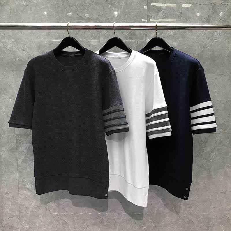 メンズ 流行り物 服 用 オシャレ 分かりやすい 成年者 かっこいい 表どおり 夏コーデ  T プルオーバー ラウンドのど頚 半袖 縞模様 ティーシャツ 流汗