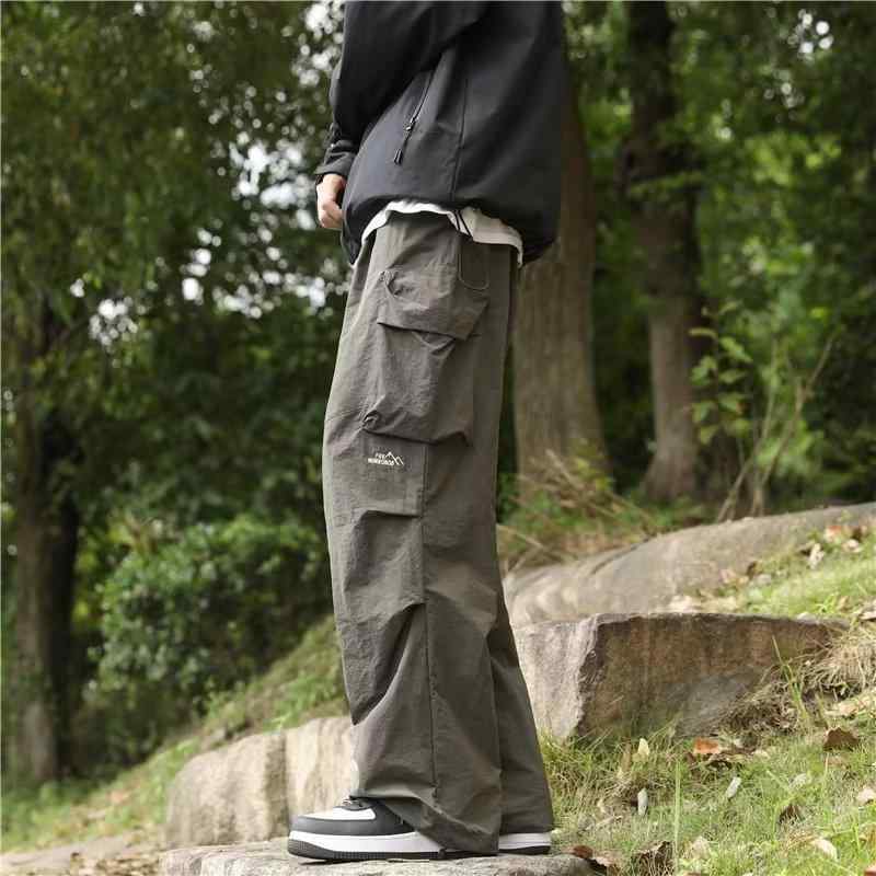 メンズ パンツ 男性用 アメリカンスタイル ミリタリー アーミー ワイドレッグ 裾ゴム レジャー アウトドア ハイキング ゆったり ストレッチ 通気性 マルチポケット 秋　冬 カーキ ブラック グレー