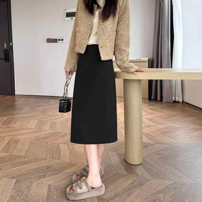 春 コーデ レディース ファッション オシャレ カワイイ シンプル きれいめ ナチュラル 上品カジュアル 婦人服 ハイウエスト ウール スカート ハイエンド スリム 快適 スリット ミドル丈 ｜リコット