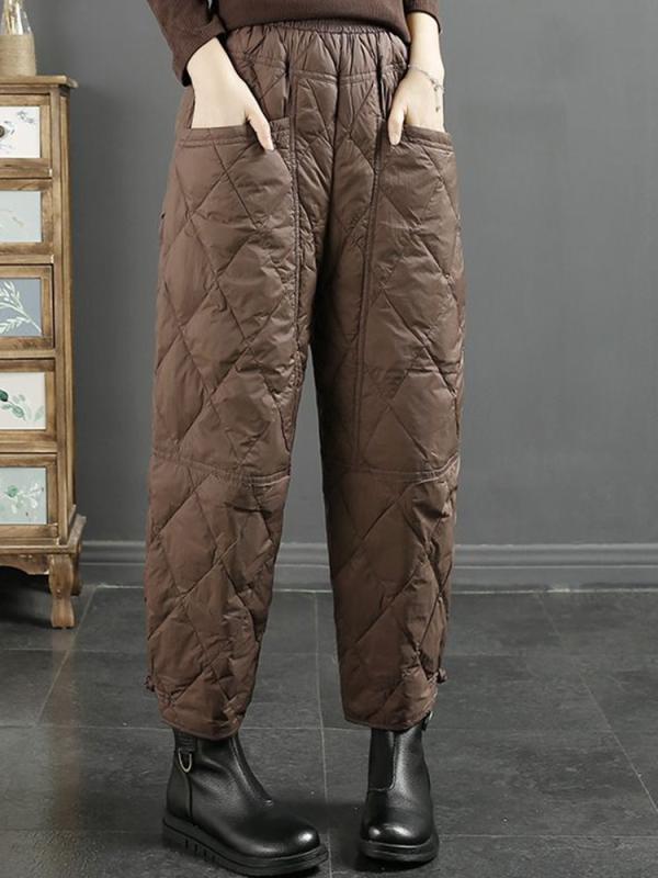 パンツ レディース 秋　冬 防風 暖かい ワイド シルエット レジャー チェック柄 女性用 ゆったり 防寒 コットン混紡紡 ストレッチ 普段使い 通勤ウェア