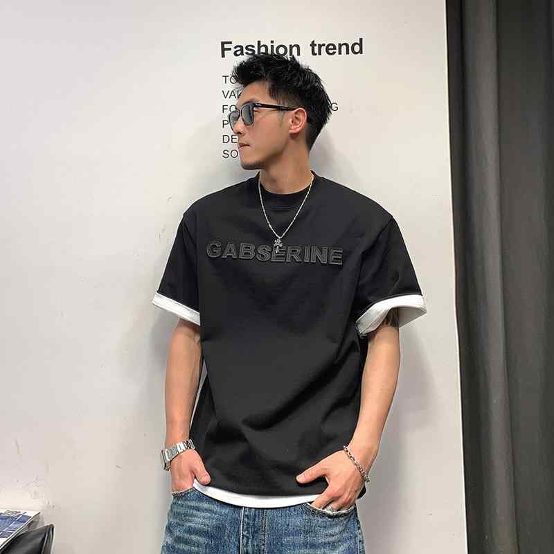秋 冬 コーデ メンズ 服 シンプル ファッション オシャレ 大人 かっこいい 大きいサイズ ストリート 紳士服 アメリカン ストリート 半袖 T シャツ 黒 プリント ラウンドネック 綿 トップス