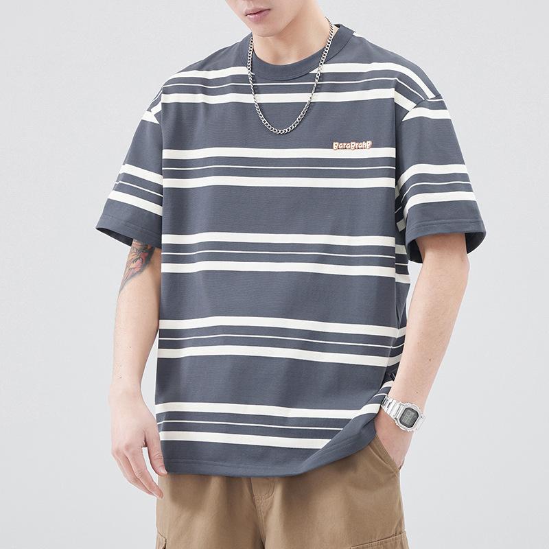 秋　冬 コーデ メンズ 服 シンプル ファッション オシャレ 大人 かっこいい 大きいサイズ ストリート 紳士服 レディース 半袖 T シャツ ゆったり ストライプ カップル兼 トップス