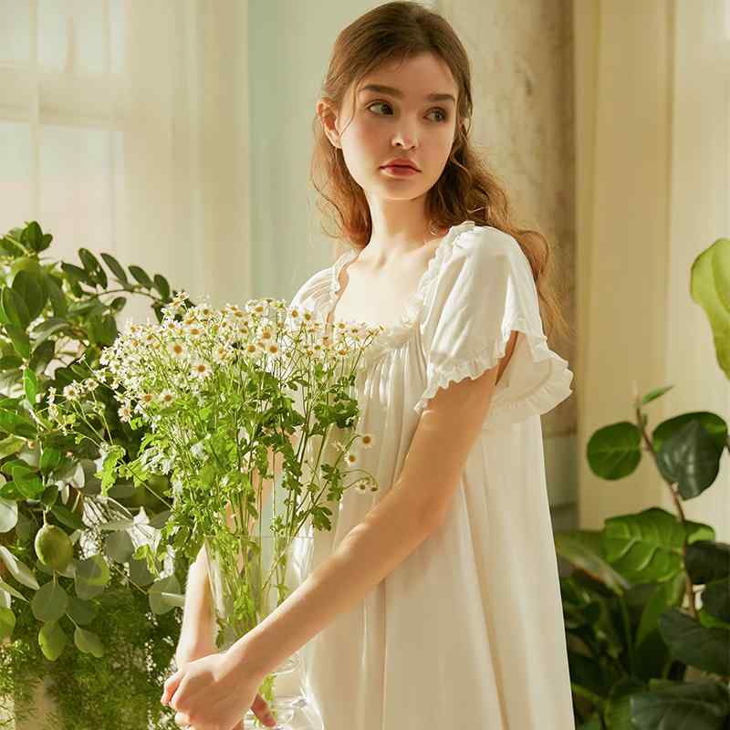 レディース ファッション 服 オシャレ カワイイ 女性用 シンプル プリンセス 無地 コーマ 綿 ガウン 薄手 半袖 大きいサイズ フレンチ ホームウェア 秋|リコット